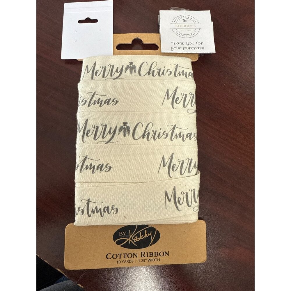 Merry Christmas Cotton Ribbon Vintage Holiday Craft Decor 10 Yards By Kathy